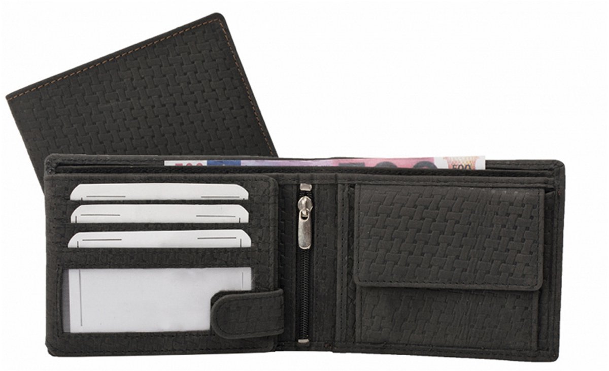 Houtkamp Heren Billfold Portemonnee – Echt Leer – Zwart met Vlechtpatroon