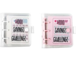 Mini-map - Geld besparende kaart - Bespaar $ 1.000 envelop - Geld besparende uitdagingsboek - Draagbaar - Roze，wit - 2 stuks