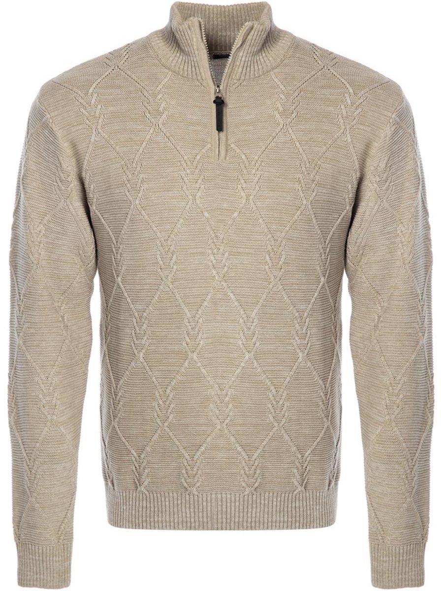 Carisma Heren Trui Opstaande Kraag Gebreid Motief Beige 7984 - L