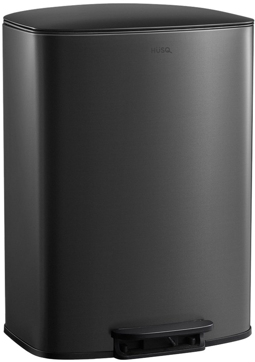 HÜSQ Prullenbak 50 Liter - RVS Vuilnisbak / Afvalemmer / Pedaalemmer - met Pedaal en Soft Close - Mat Zwart