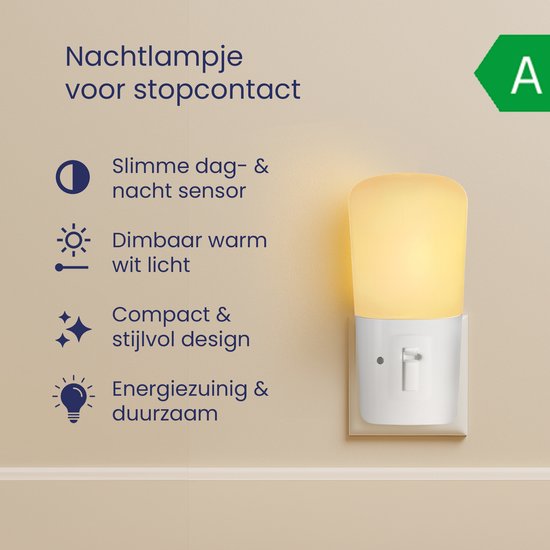 Nachtlampje voor Stopcontact - Dag en Nacht Sensor - Voor Volwassenen, Kinderen en Baby's - Dimbaar Warm Wit Licht