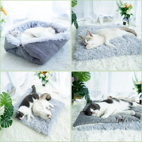 2 Stuks Zelfverwarmende Kattenmat – 40x50 Cm, Antislip, Zacht En Warmte-reflecterend (grijs)
