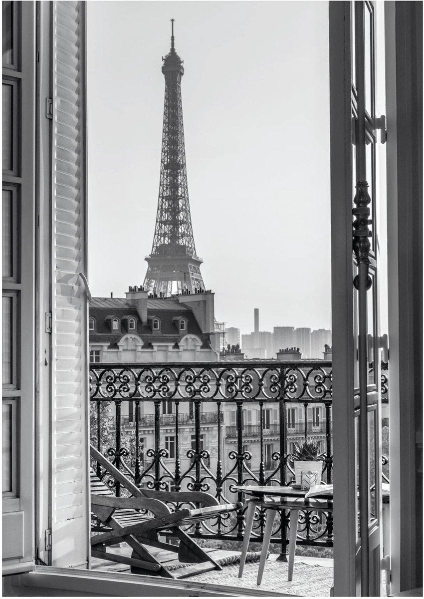 Ibenzoa Vintage kunstposter met Eiffeltoren in A3 formaat voor stijlvolle wanddecoratie Zwart