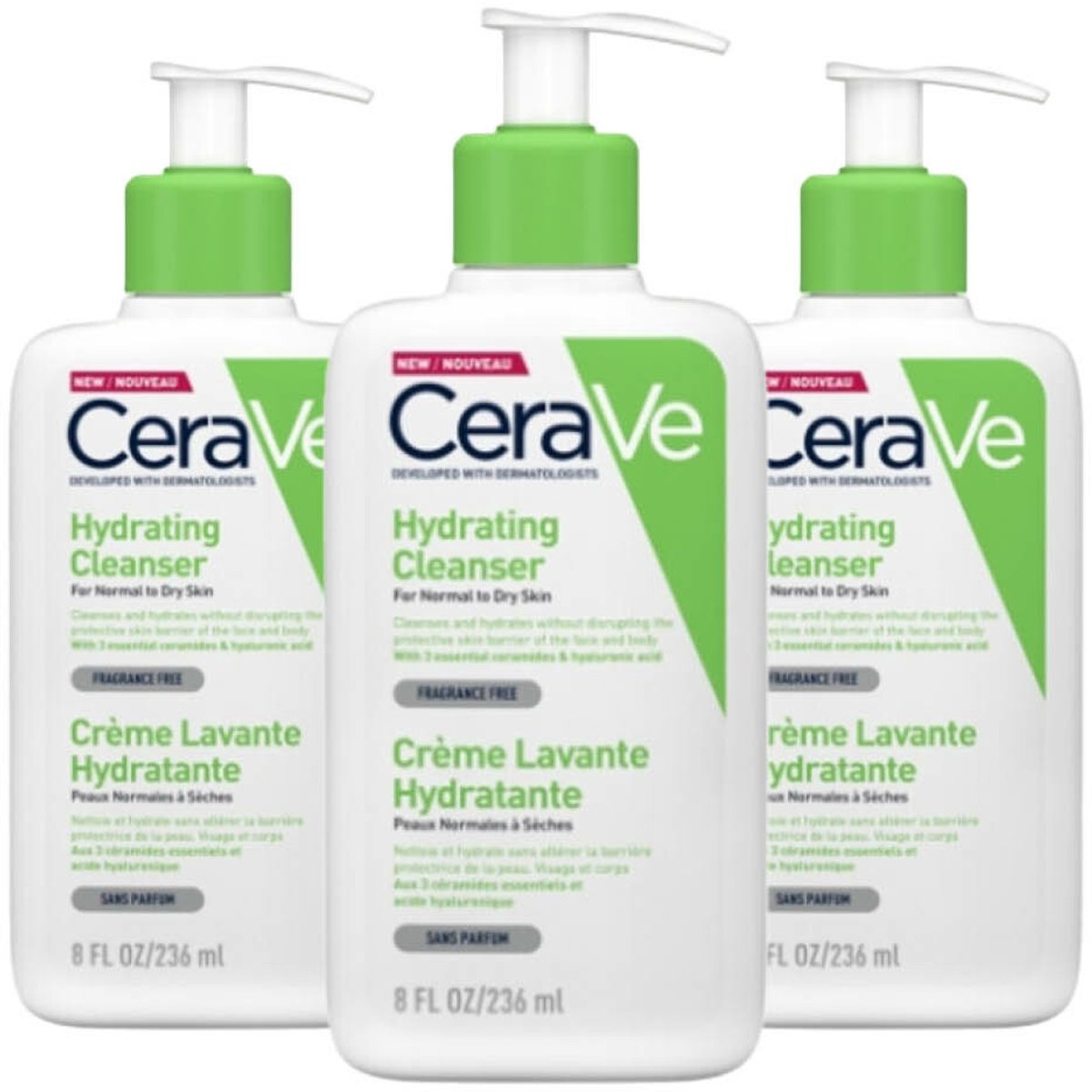 CeraVe Reinigingscréme Hydraterend - 3 x 236 ml - Voordeelverpakking