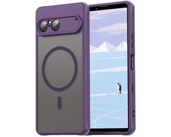 MobyDefend Hoesje - Geschikt voor Sony Xperia 10 VII - Case Geschikt voor MagSafe - Mat Transparant Met Gekleurde Rand - Paars