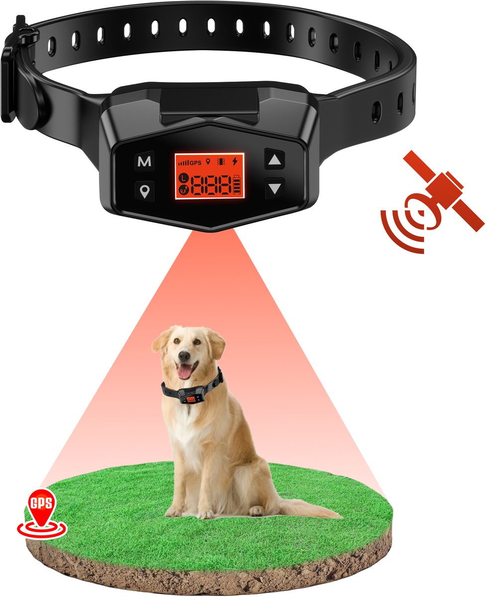 Honden Onzichtbare GPS omheiningssysteem - GPS Tracker Hond - GEEN Internet of Mobile -Trainingshalsband- trainingsset - vanaf 7KG - Opvoedingshalsband voor middelgrote & Grote Honden - Waterdicht - Oplaadbaar - Schok & Vibratie & Audio