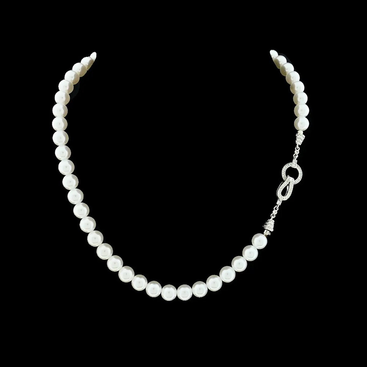 Victoria Valenza Anna Parelcollier met Zilverkleurig Slot met Zirkonia Stenen - Ketting - Zilverkleurig - Parelketting - Zirkonia
