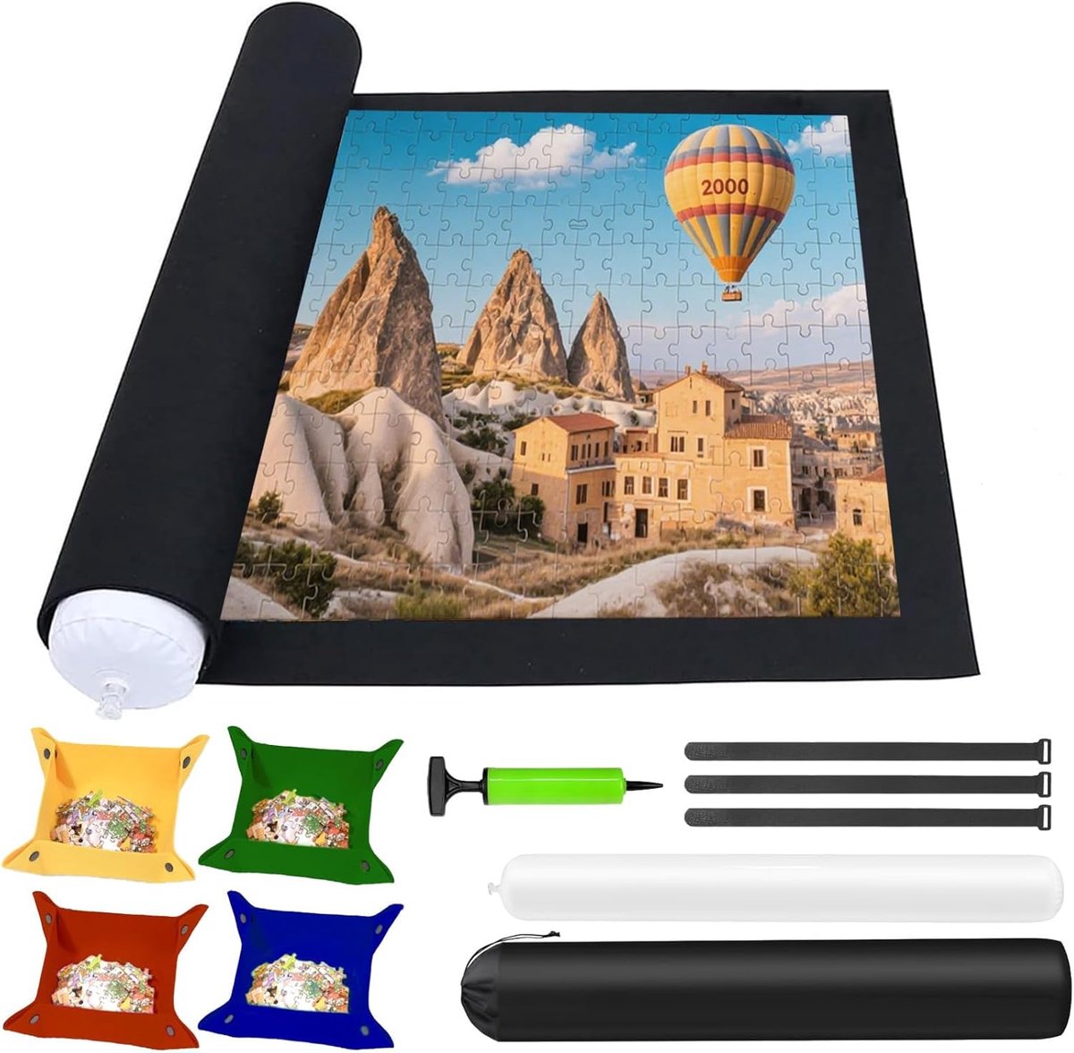 Puzzelmat Premium - All-in-One Puzzelstation met Sorteerbakken - Antislip Ontwerp voor Eenvoudig Oprollen en Vervoeren - Puzzelaccessoire voor Serieuze Puzzelaars - Voor Volwassenen en Kinderen - Grijs - 120*80 cm - Inclusief 4 Bakken