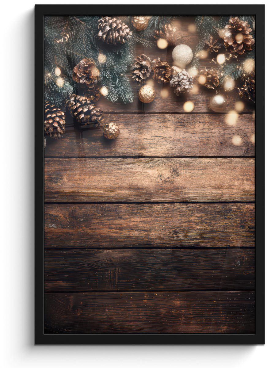 FrameYourWall Poster in lijst - Fotolijst 40x60 cm - Posters - Kerstdecoratie - Houten - Dennenappel - Bruin - Posterlijst zwart - Decoratie - Wanddecoratie woonkamer - Muurdecoratie slaapkamer - Kerstversiering - Kerstdecoratie voor binnen - Kerstmis