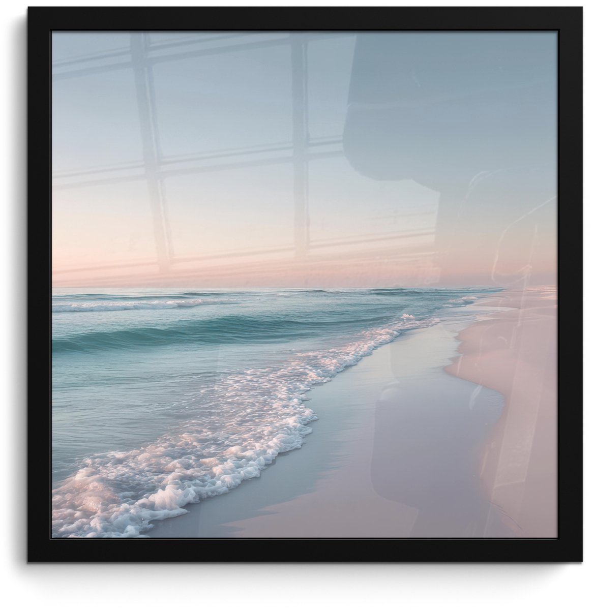 FrameYourWall Poster in lijst - Fotolijst 40x40 cm - Posters - Kustlijn - Pastel - water - Posterlijst zwart - Decoratie - Wanddecoratie woonkamer - Muurdecoratie slaapkamer