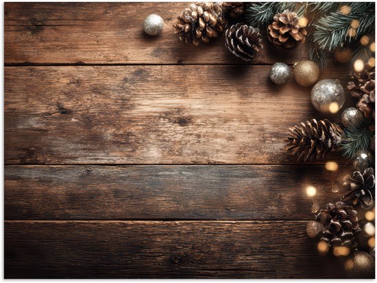 Poster 120x90 cm - Kersthoekdecoratie - Dennenappels - Lichtjes - Posters - Kamer decoratie - Wanddecoratie woonkamer - Muurdecoratie slaapkamer - Kerstversiering - Kerstdecoratie voor binnen - Kerstmis