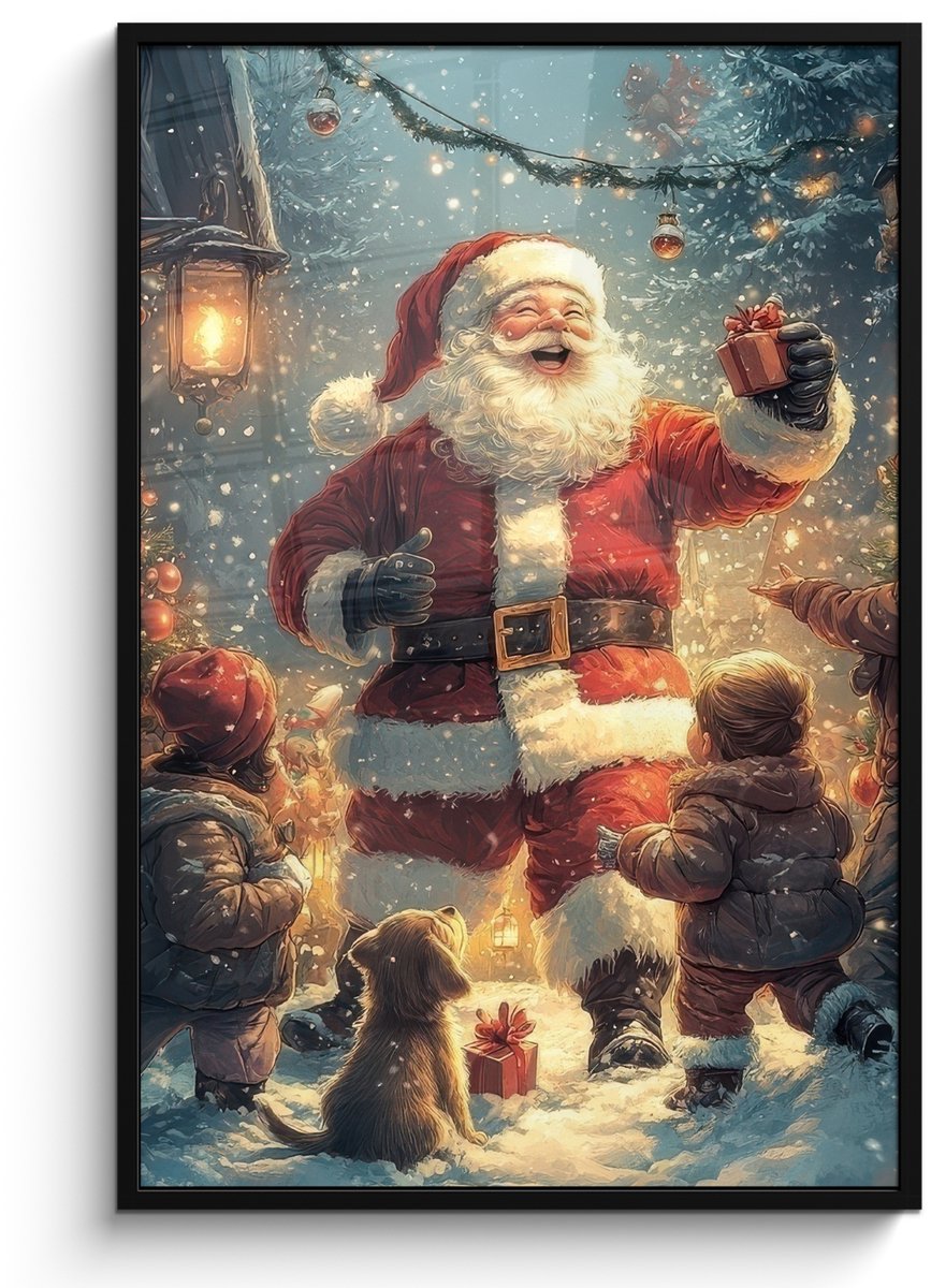 FrameYourWall Poster in lijst - Fotolijst 80x120 cm - Posters - Kerstvreugde - Sneeuw - Kleurrijk - Posterlijst zwart - Decoratie - Wanddecoratie woonkamer - Muurdecoratie slaapkamer - Kerstversiering - Kerstdecoratie voor binnen - Kerstmis