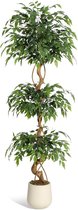 Kunst Ficusboom 1.2 meter met Gebogen Stam - Kunstplant in Kunstzijde voor Binnen/Buiten - Lage Onderhoud Ficus voor Woonkamer, Kantoor, Decoratie (120 cm)
