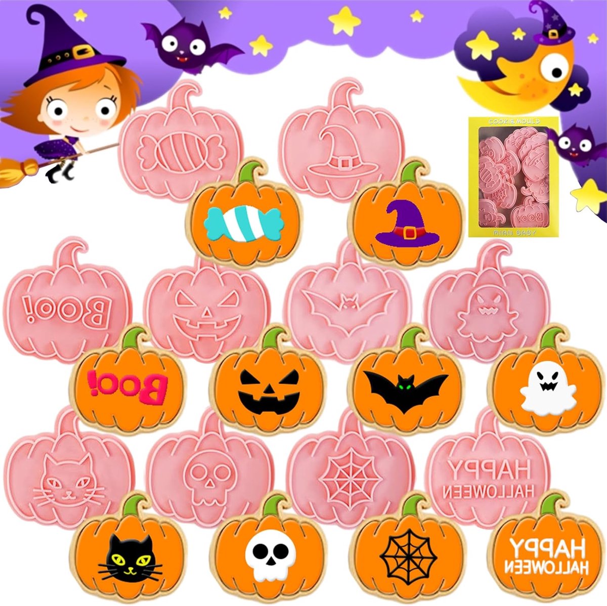 Halloween Koekjesuitsteeksels - 10 Stuks - Pompoen Koekjes Mallen Halloween Bakaccessoires