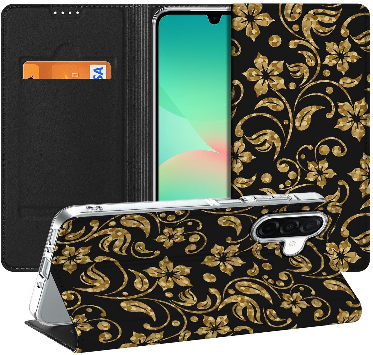 Samsung Galaxy A26 Smart Cover Gouden Bloemen
