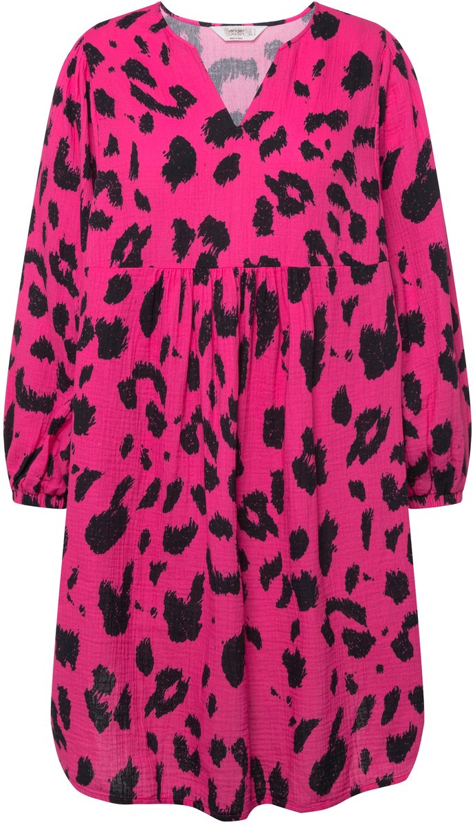 Angel of Style - Dames - Mousseline jurk luipaard-print tuniekhalslijn - Roze - Maat 52