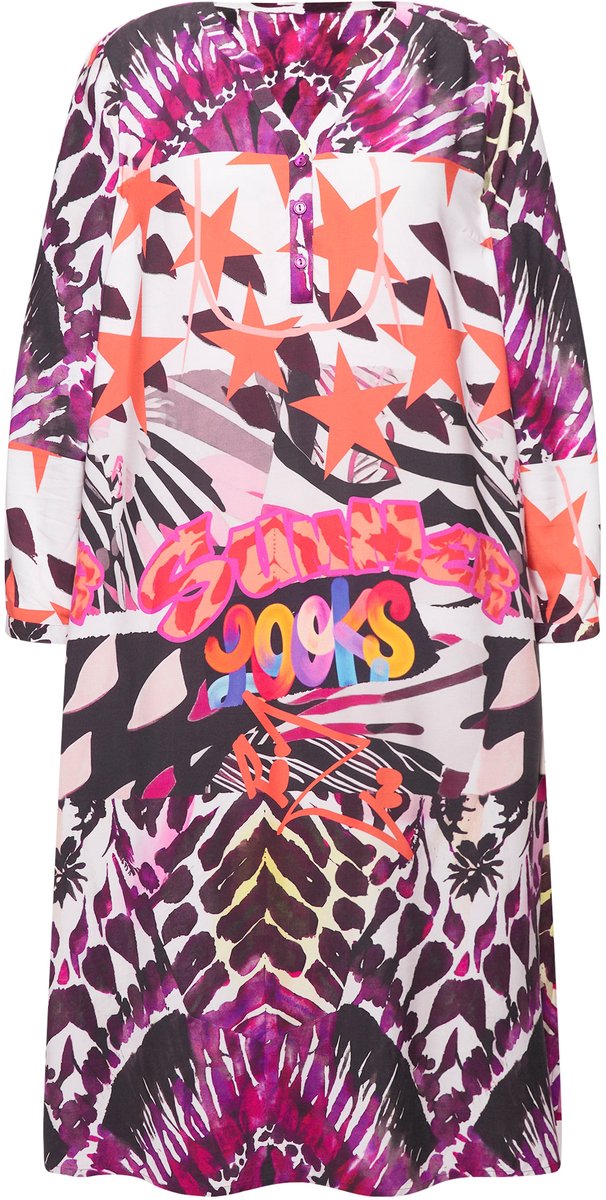 Angel of Style - Dames - Midi-jurk motiefmix-print tuniekhals - Sneeuwwit - Maat 44