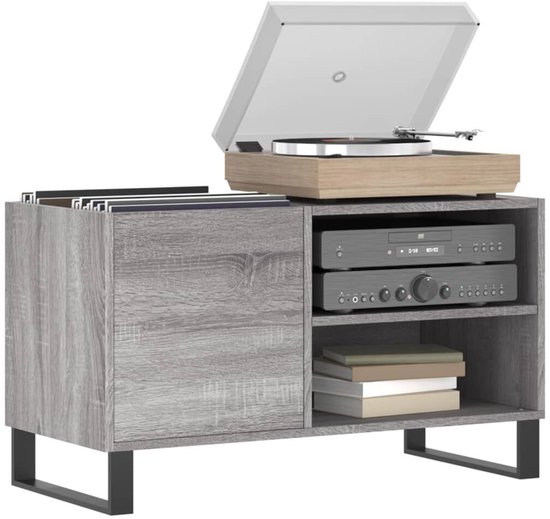 Meuble pour platine vinyle - Meuble pour disques vinyles - Support pour platine - Étagère Vintage - Chêne Sonoma Grijs