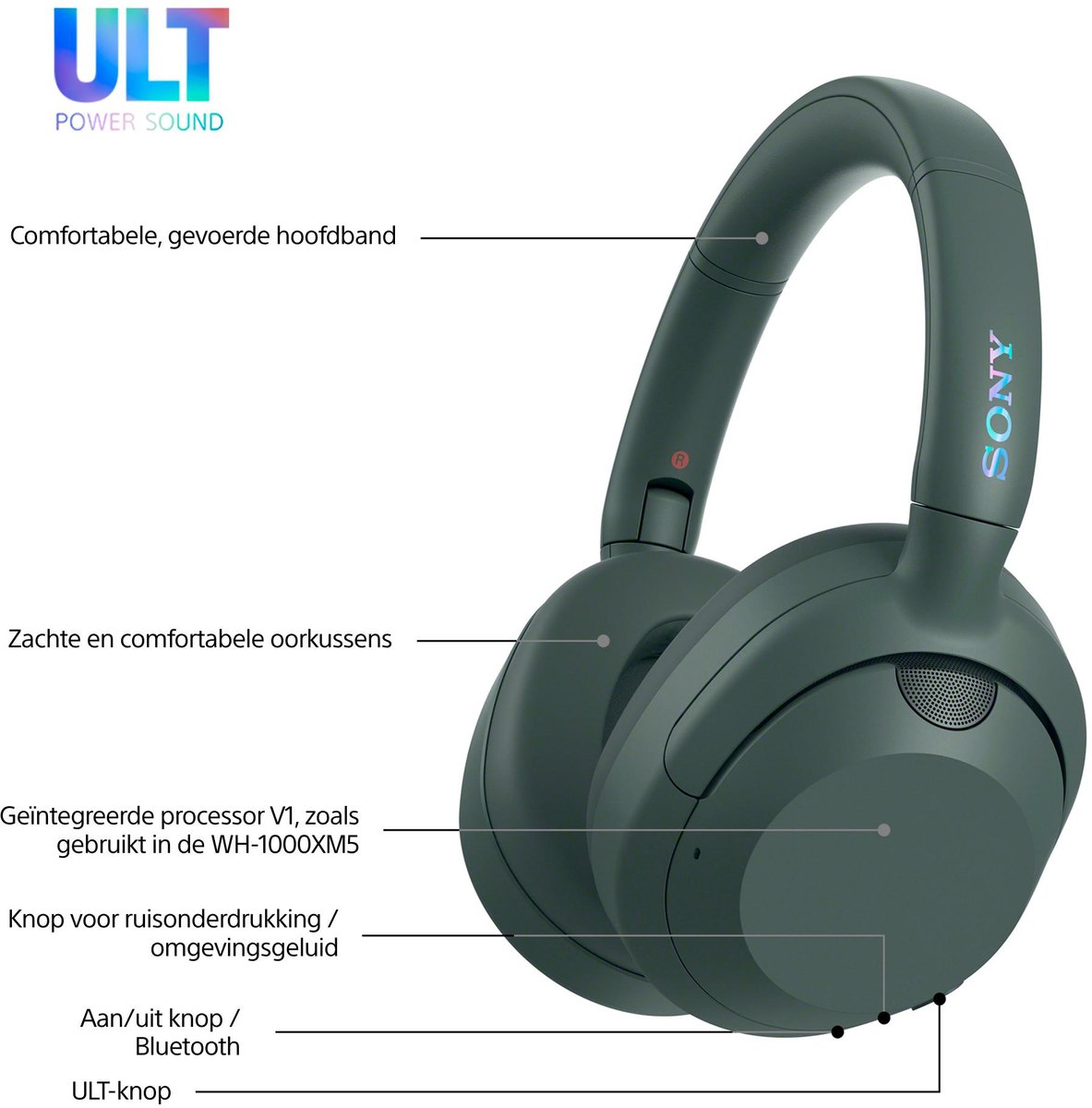 Sony ULT Wear - Draadloze Noise Cancelling koptelefoon met ULT Power Sound - Forest Gray — afbeelding 7