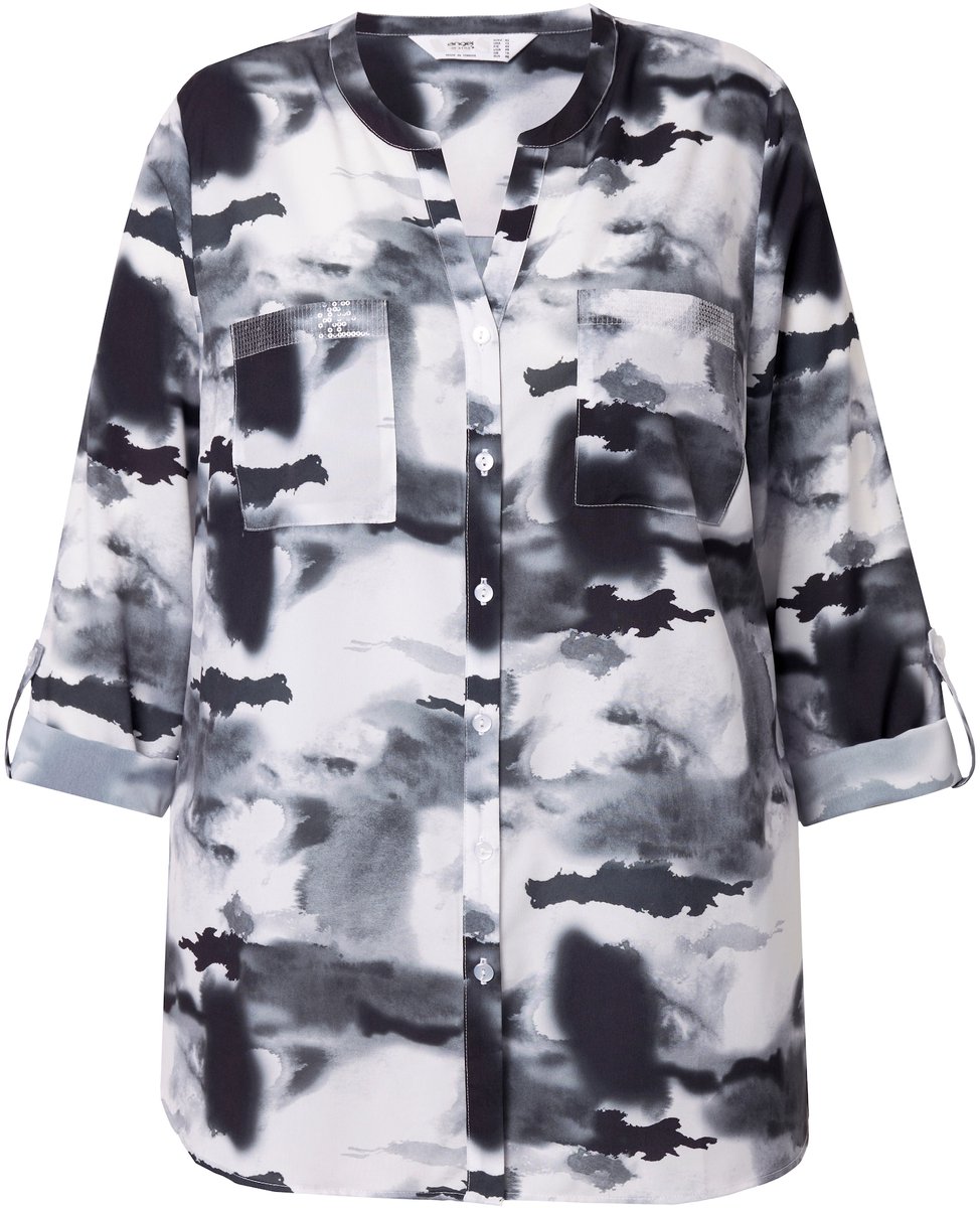 Angel of Style - Dames - Blouse Straight Fit batikprint pailletten - Loodgrijs - Maat 46