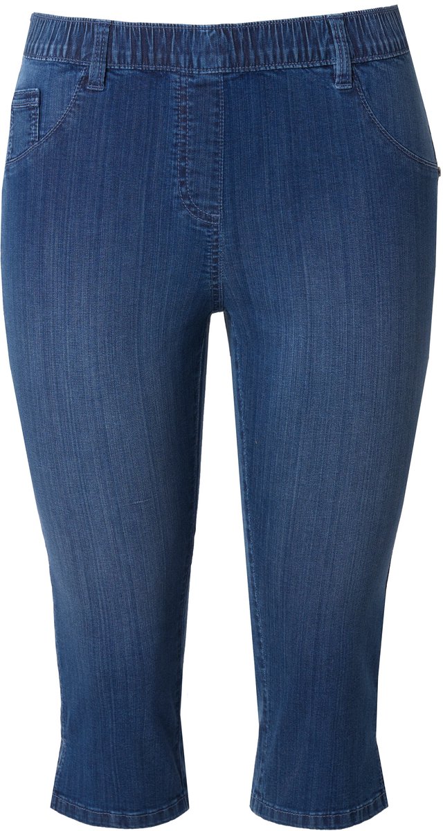 Ulla Popken - Dames - Jeanscapri Sienna strakke pijp elastische tailleband - Blauw denim - Maat 42