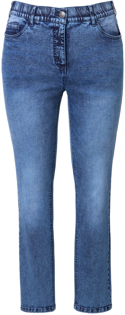 Ulla Popken - Dames - Jeans Sarah franjes smalle pijpen gerecycled - Blauw denim - Maat 54
