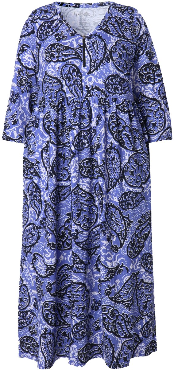 Ulla Popken - Dames - Jurk paisley-patroon A-lijn V-hals 3/4-mouwen - Marine - Maat 42+