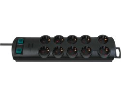 Primera-Line stekkerdoos 10-voudig zwart 2m H05VV-F 3G1,5 de stopcontacten zijn schakelbaar per 5