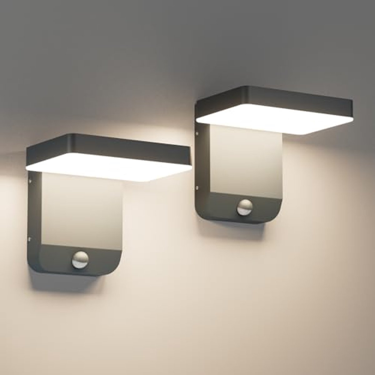 2 Stuks LED Buitenwandlamp met Sensor, 20W, 4000K Neutral Wit, IP65 Waterdicht voor Tuinen