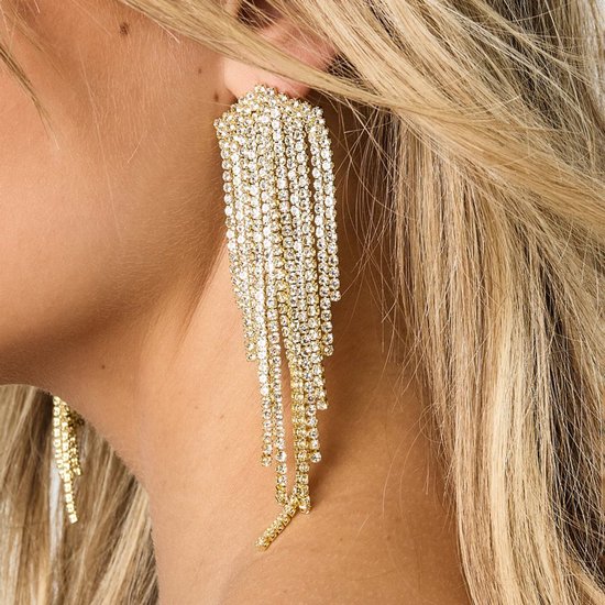 EVER FAITH Rechthoekige oorbellen voor dames fonkelende strass geometrische statement oorbellen clips op blauw, Kristal