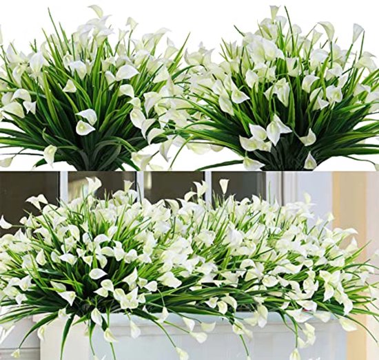 8 Stuks Faux Buxus Heesters met Calla Lelies - UV-bestendige Kunstplanten voor Tuin, Balkon en Veranda Decoratie