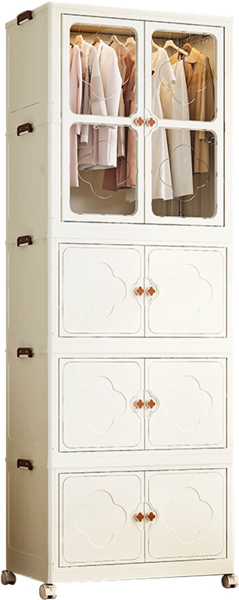 Seven Comfort draagbare kledingkast - Kleerkast Opvouwbaar - slaapkamer, kinderkamer - 207 x 75 x 45cm - met 10 kledingstang - Wit