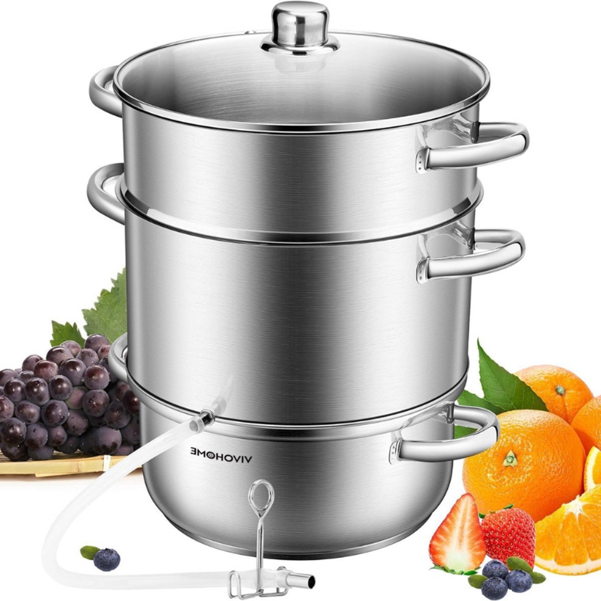 Thuys – Roestvrijstalen Fruit Juicer – En Stomer Multipot – 28 cm / 11 Liter – Zilver