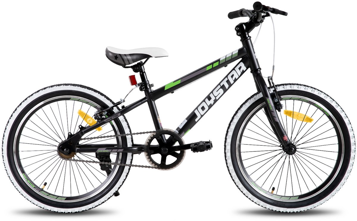 JOYSTAR Lubbock 20" Kinder Hardtail Mountainbike - 1 versnelling - V-brake - Witte noppenbanden - Zwart - Geschikt voor buitenactiviteiten in de lente
