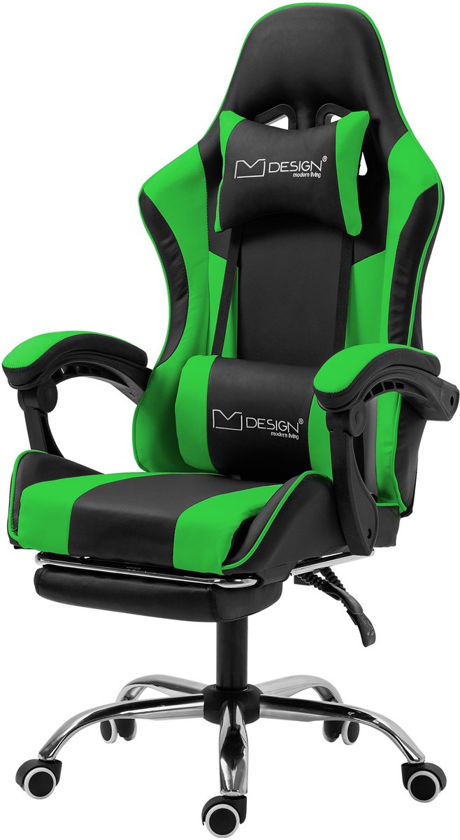 Massage gamestoel zwart/groen PU leer ML ontwerp