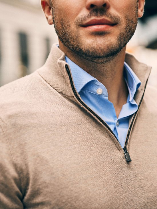 Pull demi- Zip en laine mérinos sable - Taille L - Homme - Pull Skipper - Pull Skipper zippé - Adulte homme