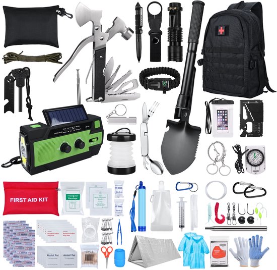 MMOBIEL Noodpakket All-in-1 – Overlevingsset voor Noodgevallen met Rugzak, EHBO-Set – Survivaluitrusting met Noodradio, Waterfilter, Vuurstarter, Multitool voor Outdoor, Kamperen, Avontuur, Mannen