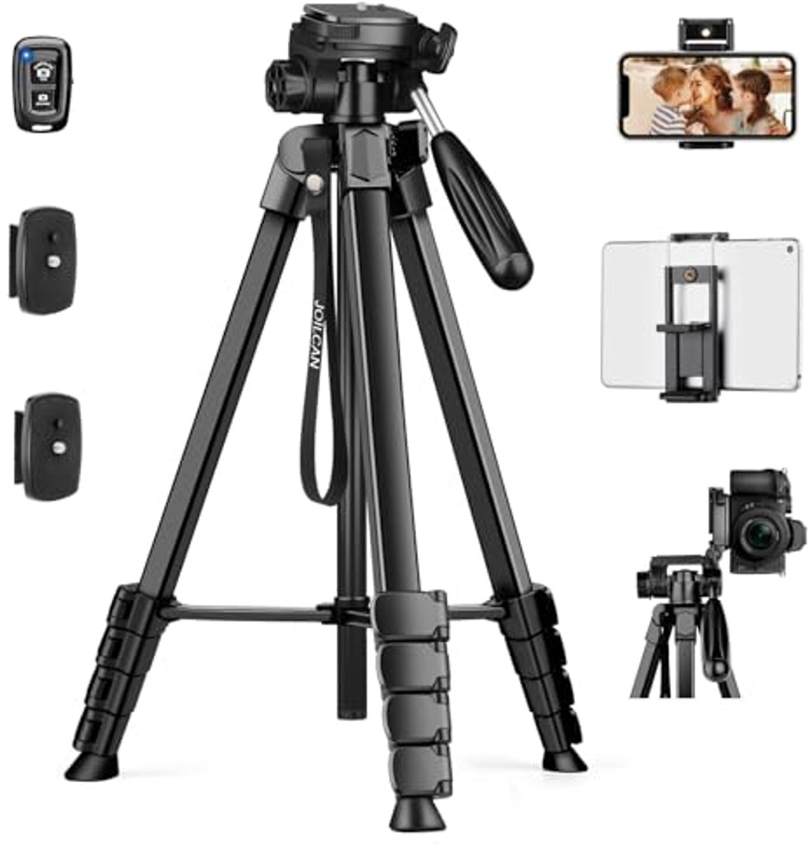 Lichtgewicht iPad Statief voor Telefoon en Tablet - 68 Inch Camerastatief met Afneembare Kop en Sluiter