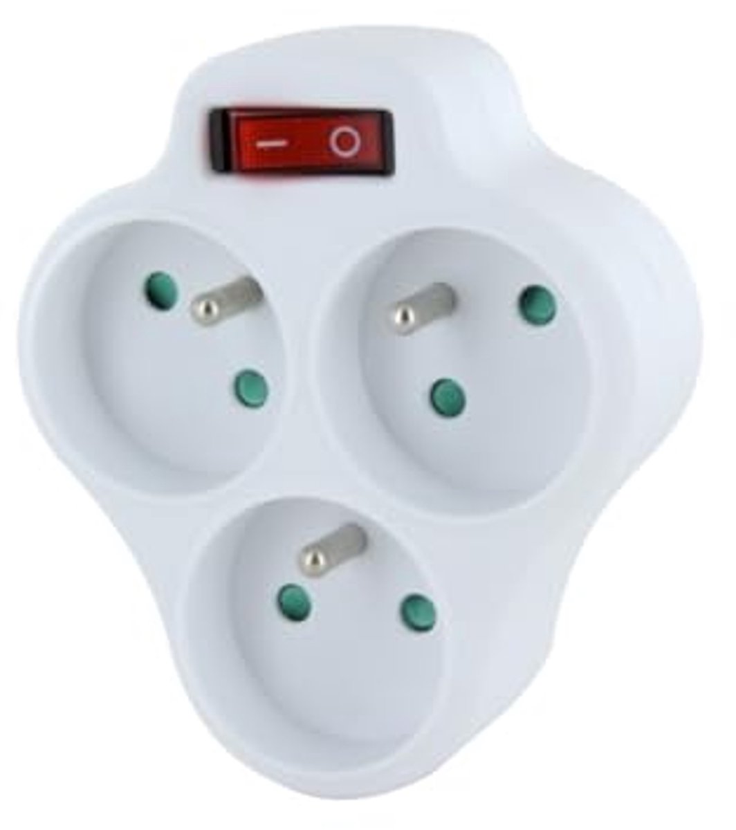 Witte domino plug - 3 x 16 A met schakelaar
