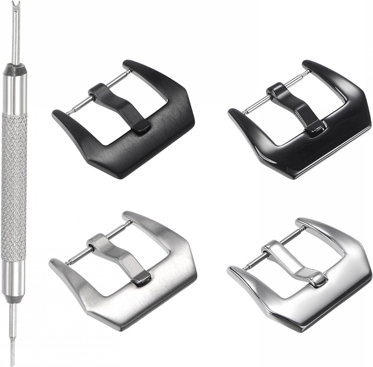 Allecto plus - Horlogeband Gespsluiting voor 20 mm bandjes, PVD, Zilver-Zwart