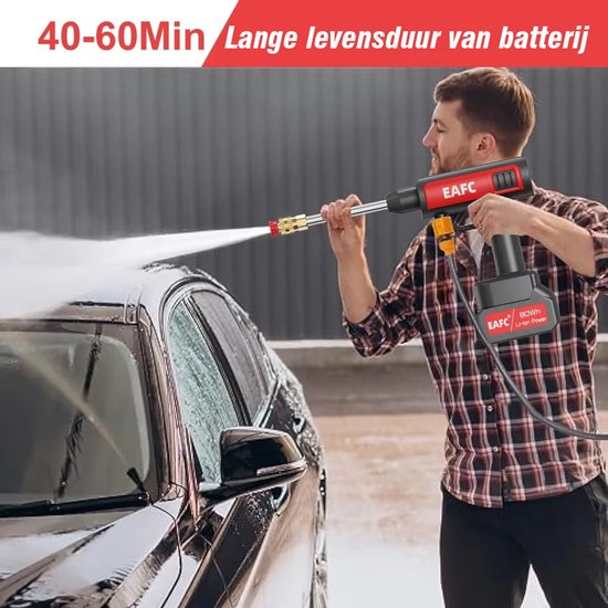 EAFC Hogedrukreiniger - Draadloze Hogedrukreiniger - Hogedrukreiniger Auto - Hogedrukreiniger Accu - Terrasreiniger - Hogedrukspuit - 21V-80Wh - 20000 mAh Accu - Luxe koffer - 40-60 minuten gebruik van EAFC — afbeelding 2