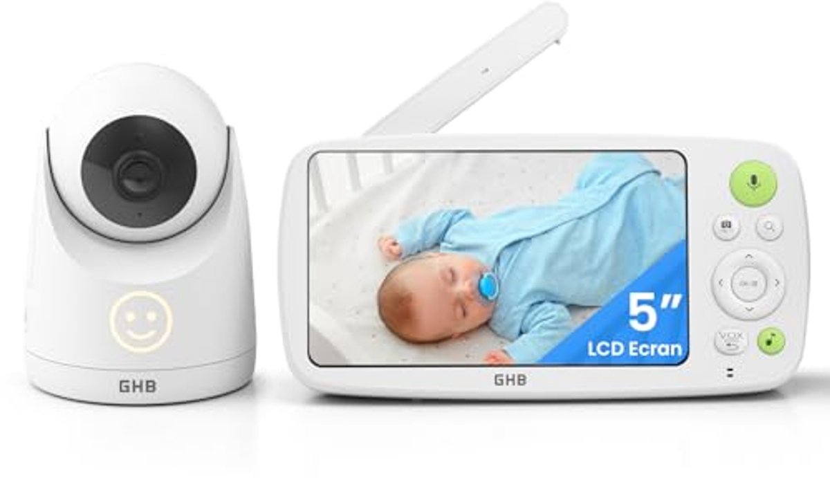 Babyfoon met camera en 5 inch HD-screen, 4000 mAh batterij en nachtzicht