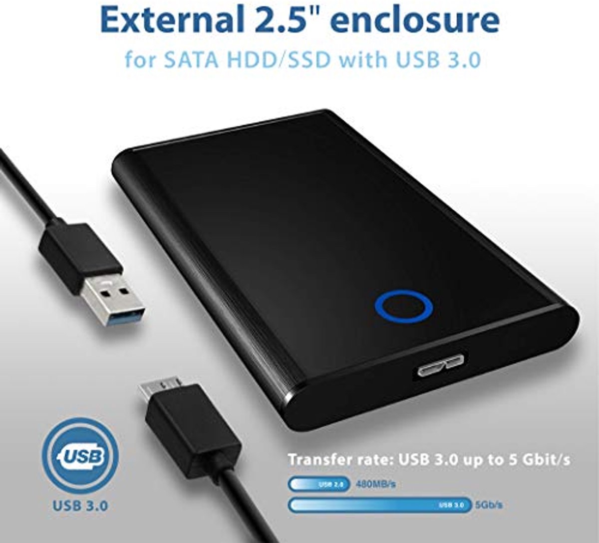 Externe harde schijf behuizing 2,5 inch zwart met USB 3.0