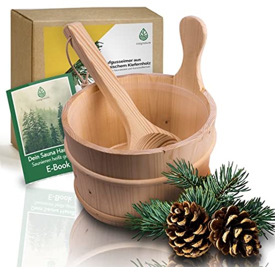 Sauna-emmer met lepel van hoogwaardig Fins grenenhout - 4 liter | Sauna-accessoires