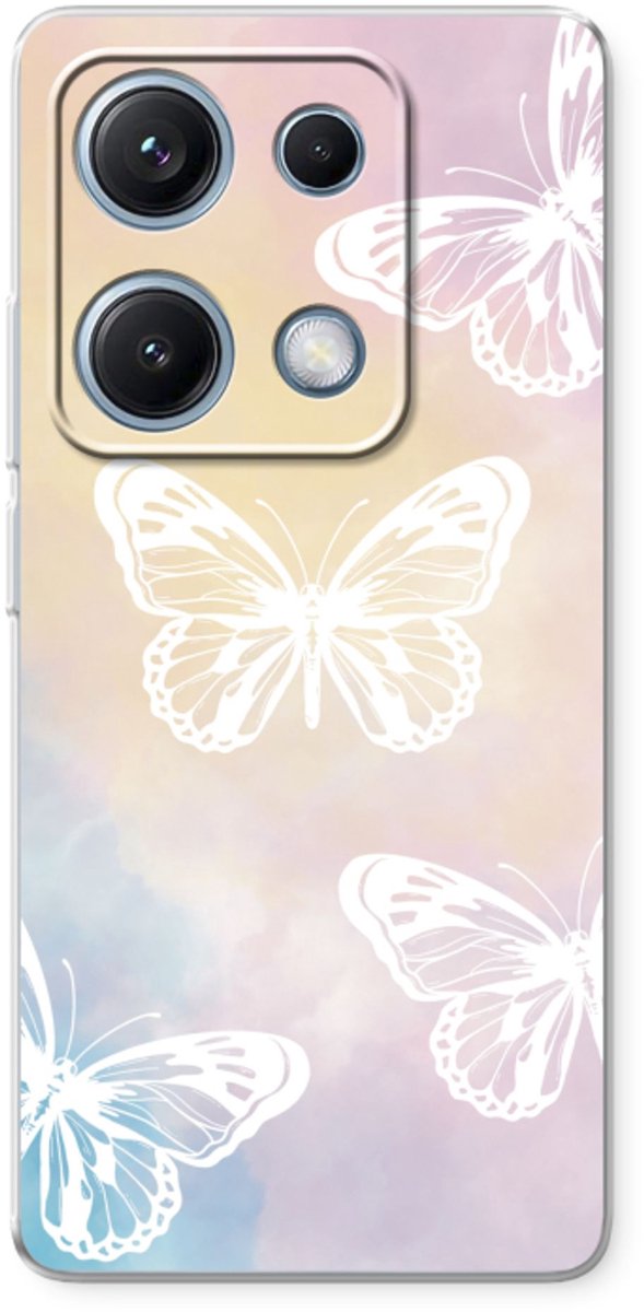Case Company® - Hoesje geschikt voor Xiaomi Redmi Note 14S hoesje - White butterfly - Soft Cover Telefoonhoesje - Bescherming aan alle Kanten en Schermrand
