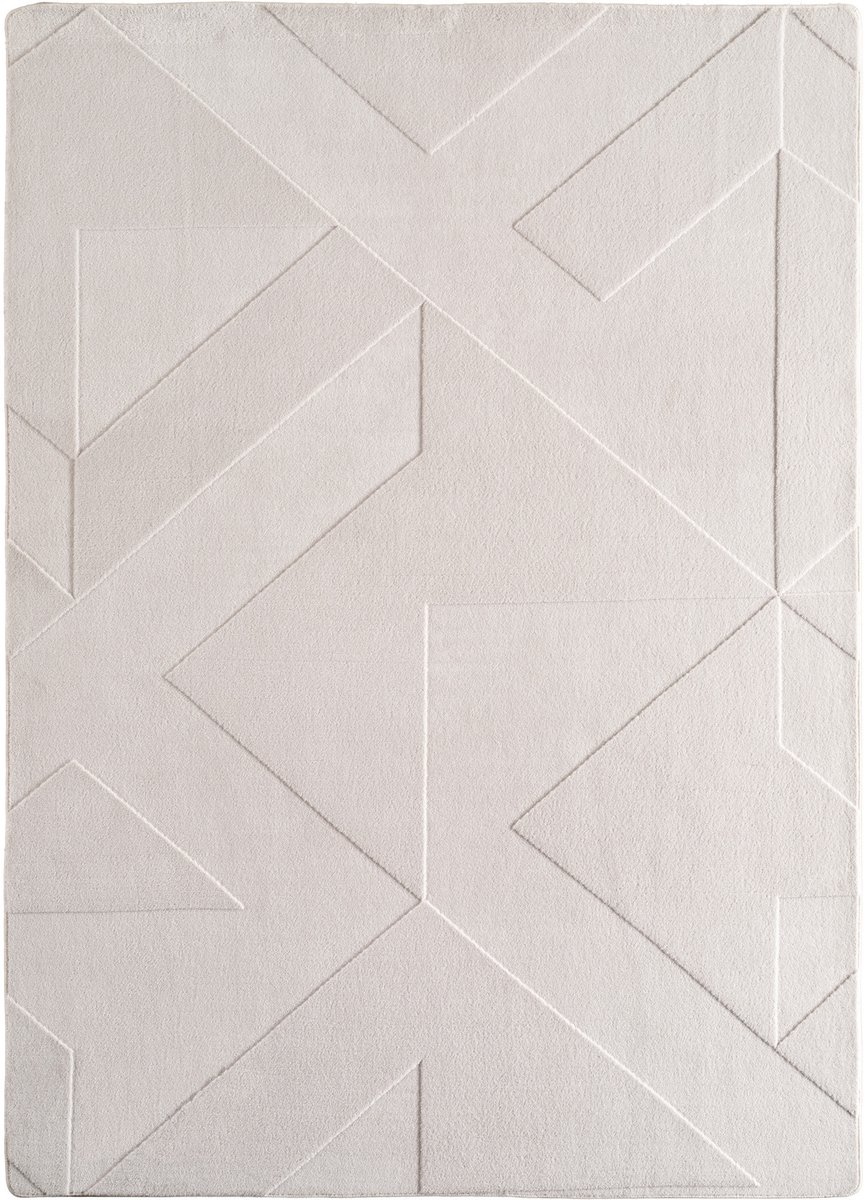 Muratap Japandi Vloerkleed - Hoogpolig - Scandinavisch Abstract Design - 3D-Effect - Creme- 80x250 CM