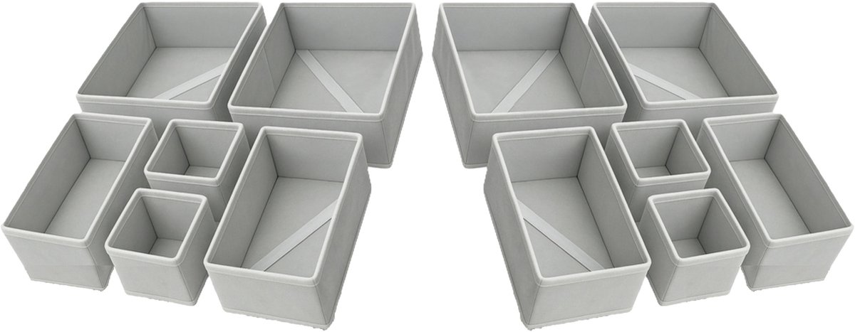 Ruhhy opbergmanden/lade organizers - 12x stuks - 3 formaten - grijs - ondergoed en sokken - ladekast