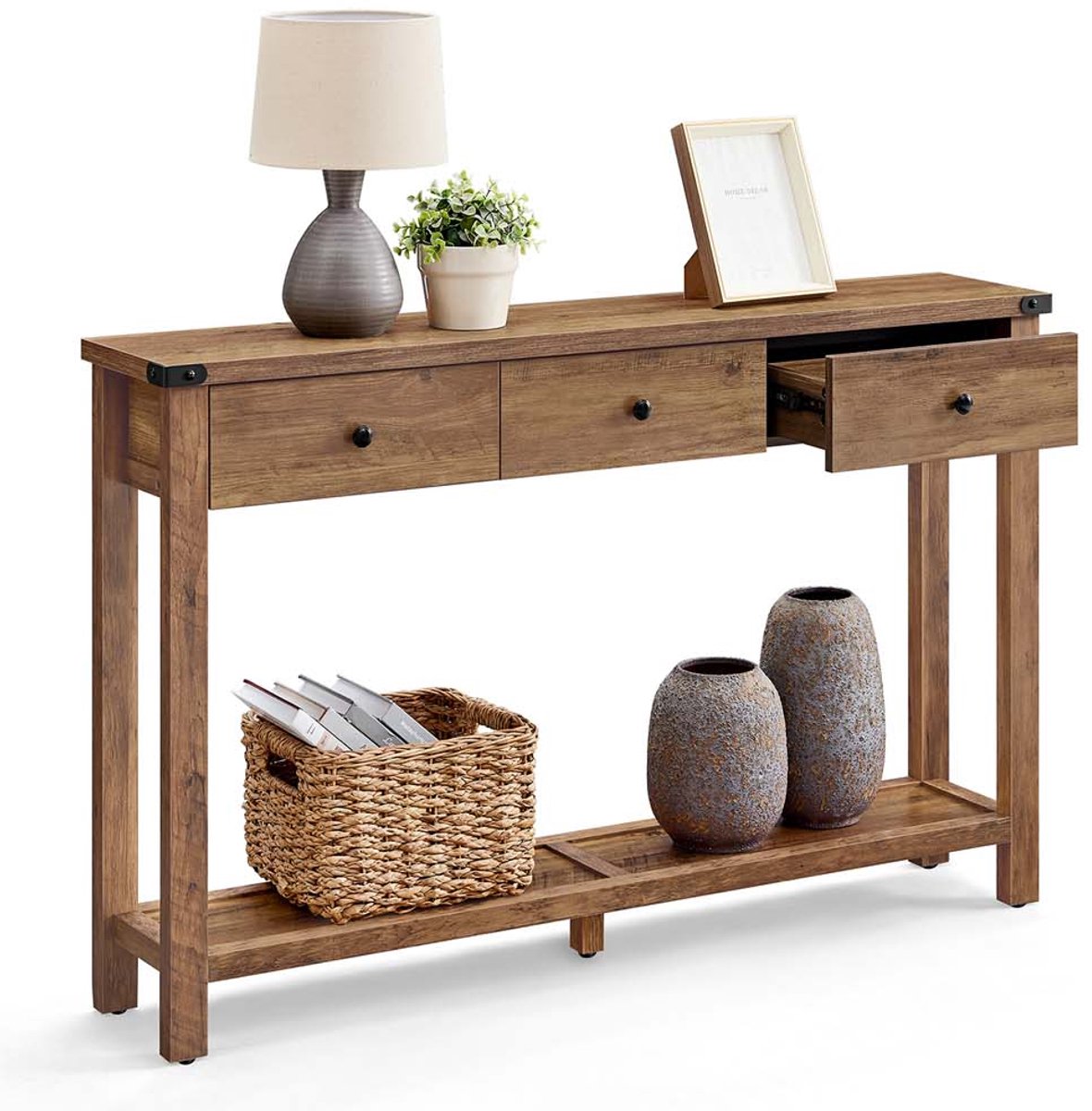 Consoletafel - Hout - 3 Lades & Onderplank - Haltafel