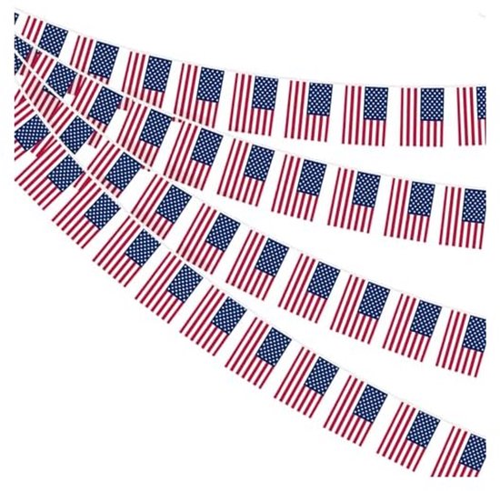 Amerikaanse Vlag Vlaggenlijn 30 stuks vlaggen voor 4 juli decoraties, 10 m dubbelzijdige Amerikaanse vlaggenlijn voor Memorial Day Onafhankelijkheidsdag Veteranendag Feestdecoraties (Amerika,