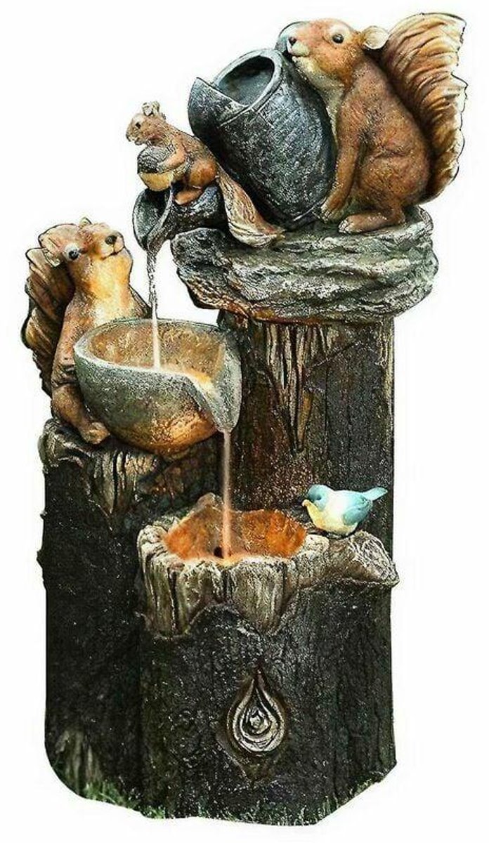 Elkuaie Solar Powered Water Fountain - LED Lighted Garden Sculpture - Polyresin Stone Look Fountain - 1 - Tuin of Patio Grijs-15x9x6.5cm